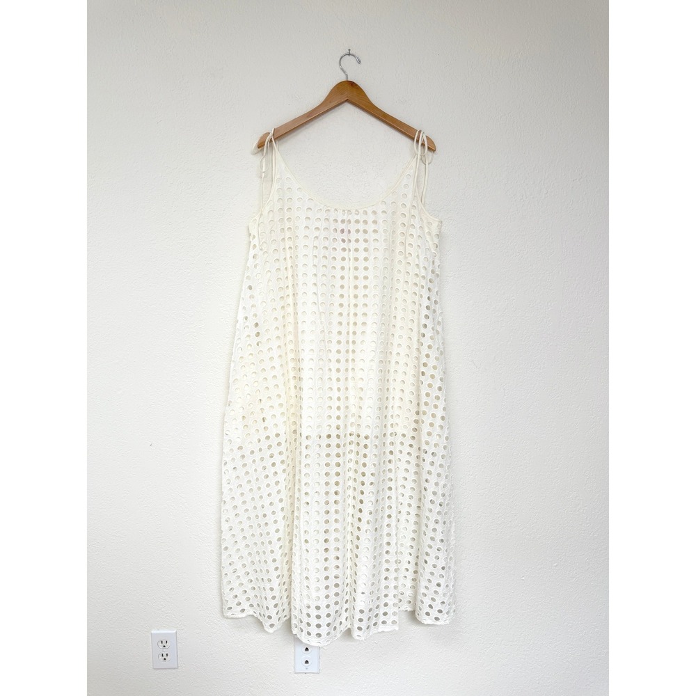 SOLID & STRIPED Womens XL White Eyelet Midi Dress Tie Shoulders Pockets Summer